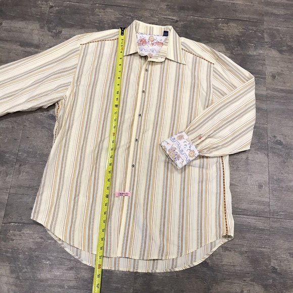 Robert Graham Button Up Shirt Mens Size XL Long Sleeves Flip Cuff Striped India - Picture 7 of 10